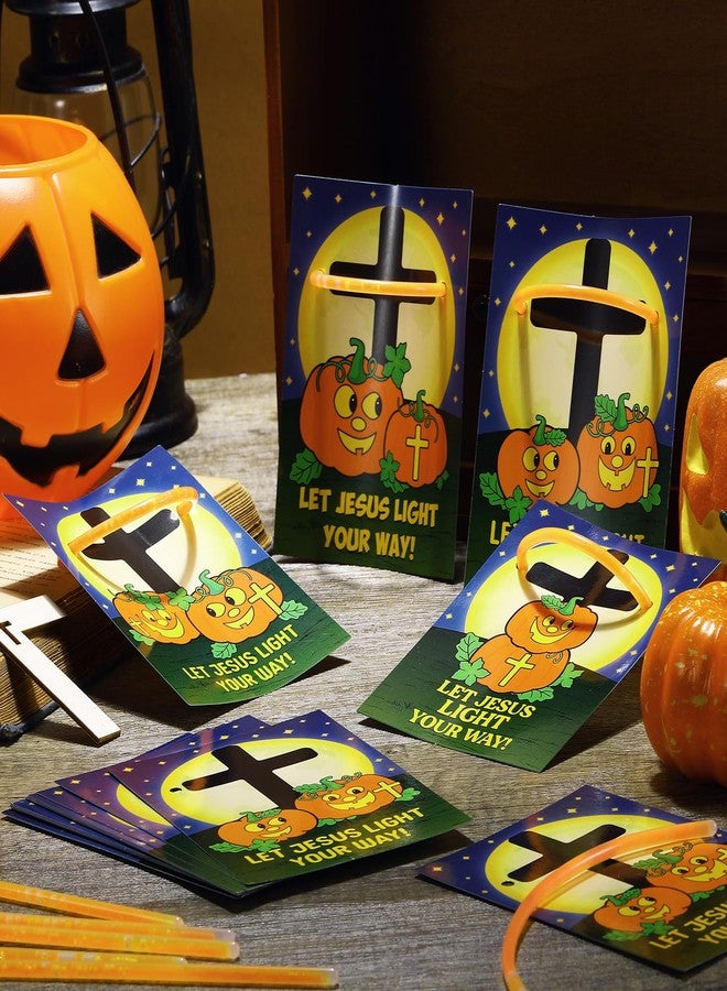 مجموعة MiniInflat المكونة من 15 عصا مضيئة مسيحية للهالوين مع بطاقة هدية عليها آية من الكتاب المقدس، تتضمن 15 قطعة من بطاقات هدايا اليقطين الدينية و15 قطعة من العصي المضيئة البرتقالية في الظلام للفصول الدراسية ومدارس الأحد - Image 4